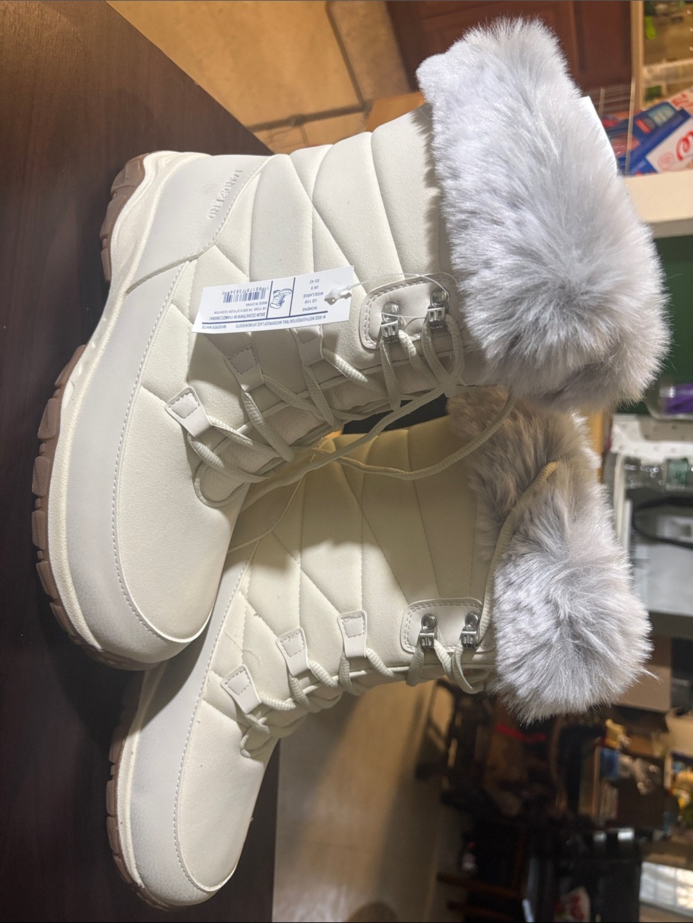 Women's Cream Faux Fur Winter Boots